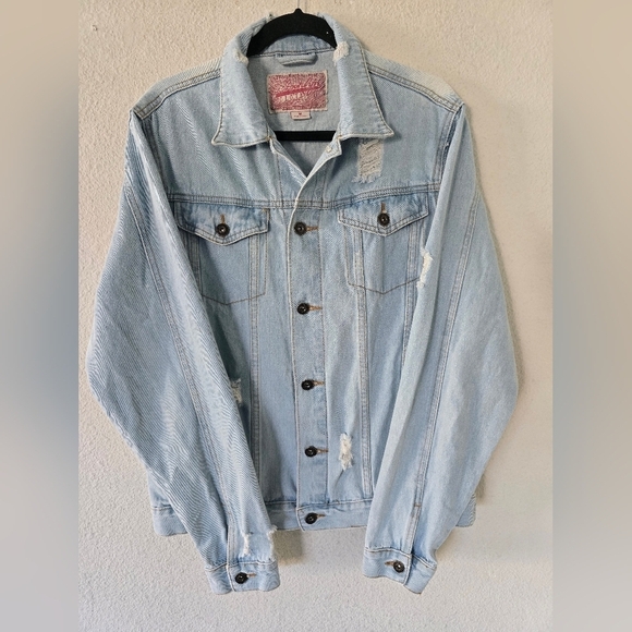 Brooklyn Denim Distressed Jacket Men Sz M Blue Long Sleeve ButtonUp Jean… - Picture 4 of 15